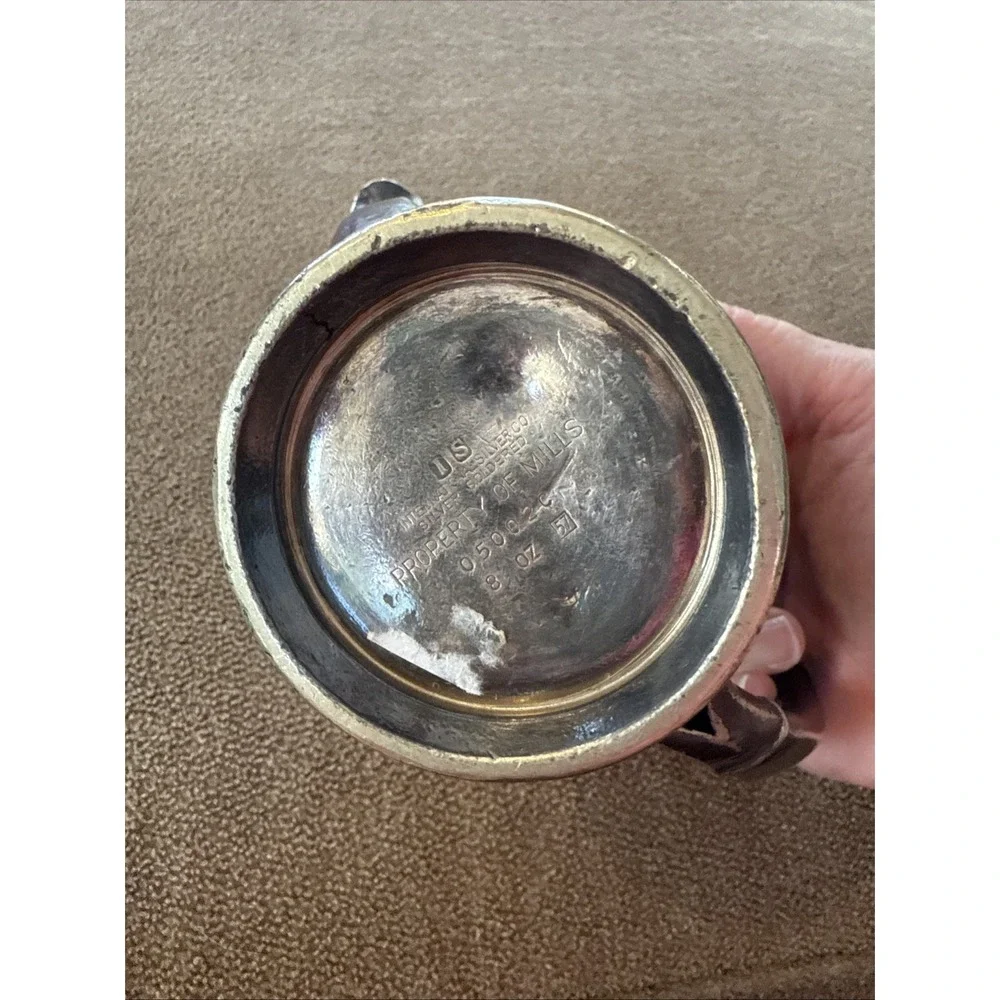 Vintage MILLS International Silver Soldered Milk Creamer Tea 8oz Lidded (TD)